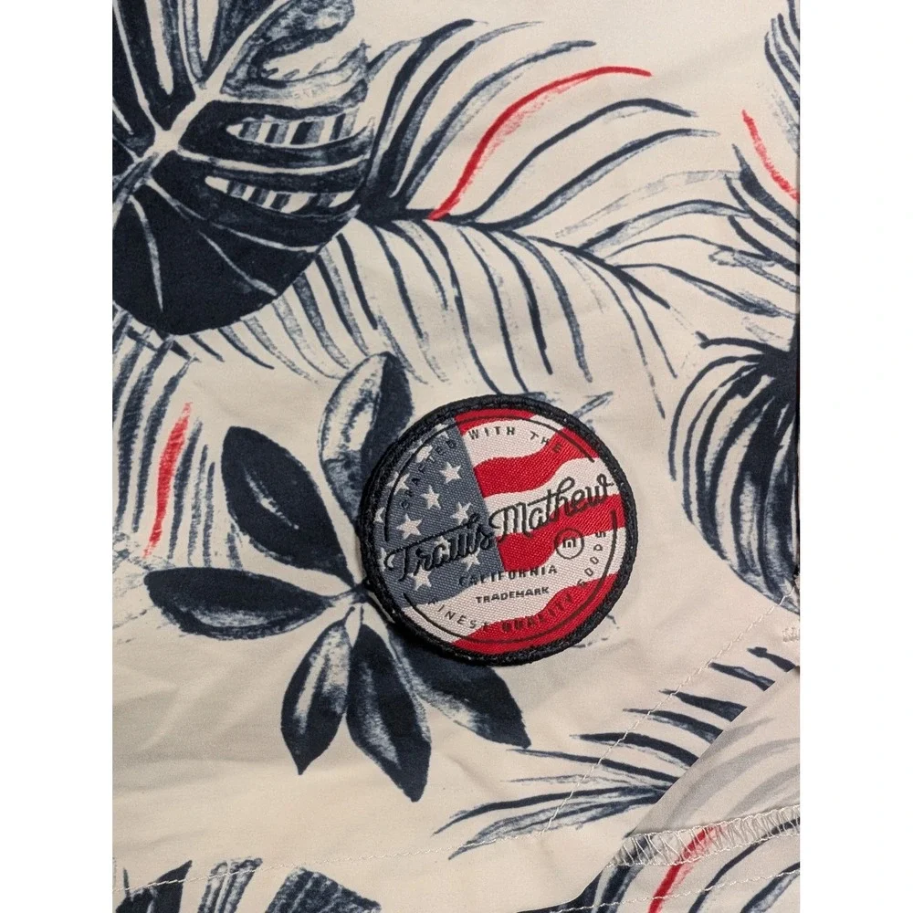 Travis Mathew Mens Board Shorts Red Blue White Floral USA Patch 77382-00 Size 36
